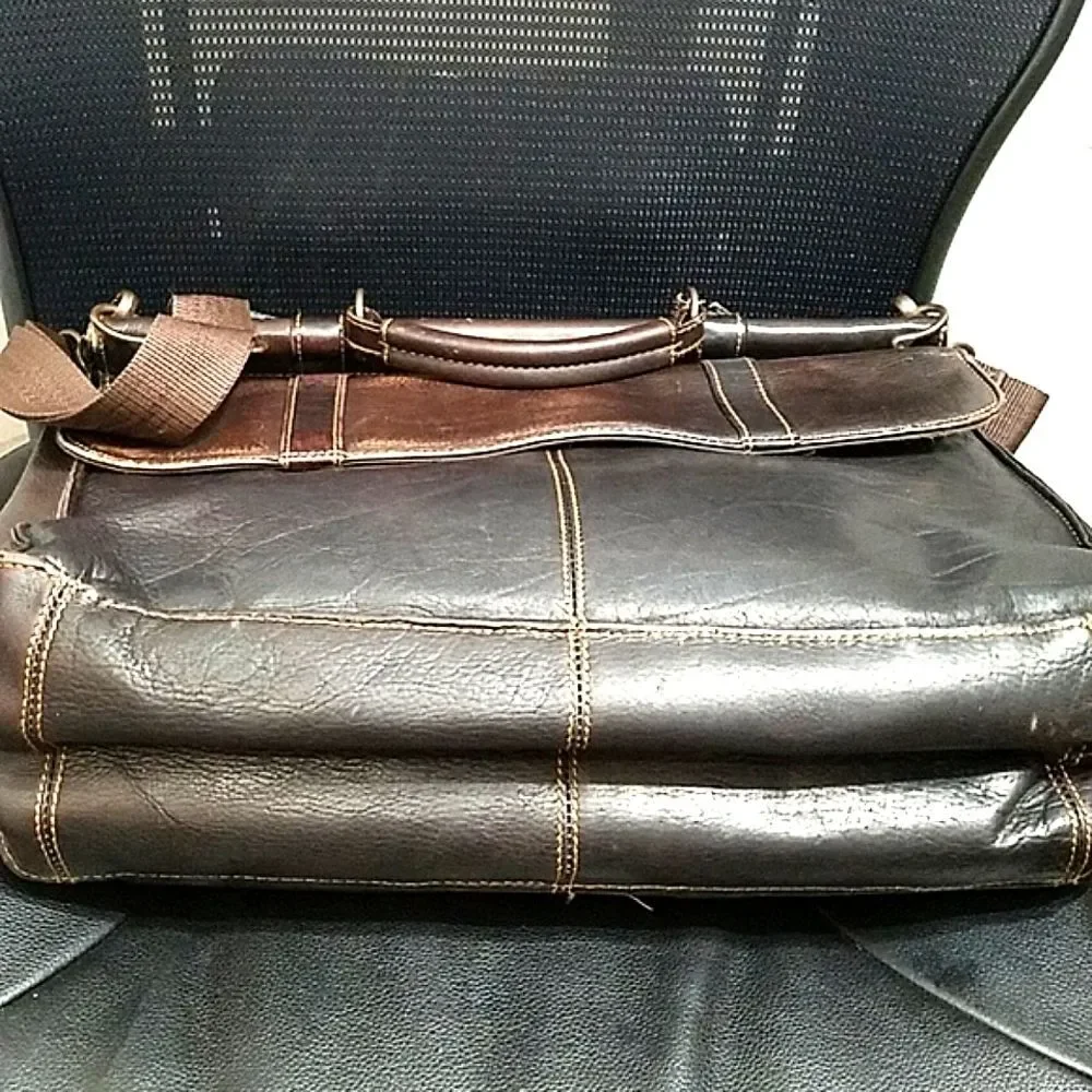 Wilson's VTG Large Chocolate Brown Leather Briefcase Men's Computer Bag Organize